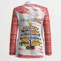 Christmas Fishing Blazer with Santa Claus Fish Tree and Red Snowflake Pattern - Wonder Print Shop