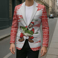 Christmas Fishing Blazer with Santa Claus Fish Tree and Red Snowflake Pattern - Wonder Print Shop