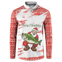Christmas Fishing Button Sweatshirt with Santa Claus Fish Tree and Red Snowflake Pattern - Wonder Print Shop