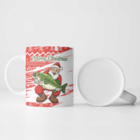 Christmas Fishing Ceramic Mug with Santa Claus Fish Tree and Red Snowflake Pattern - Wonder Print Shop