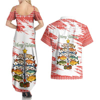 Christmas Fishing Couples Matching Summer Maxi Dress and Hawaiian Shirt with Santa Claus Fish Tree and Red Snowflake Pattern - Wonder Print Shop