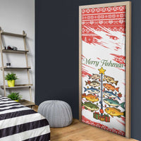 Christmas Fishing Door Cover with Santa Claus Fish Tree and Red Snowflake Pattern - Wonder Print Shop