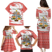 Christmas Fishing Family Matching Puletasi and Hawaiian Shirt with Santa Claus Fish Tree and Red Snowflake Pattern - Wonder Print Shop