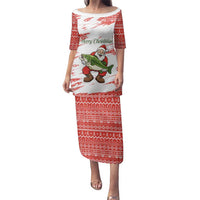 Christmas Fishing Family Matching Puletasi and Hawaiian Shirt with Santa Claus Fish Tree and Red Snowflake Pattern - Wonder Print Shop