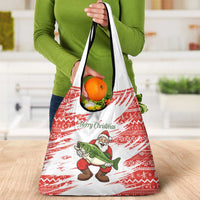 Christmas Fishing Grocery Bag with Santa Claus Fish Tree and Red Snowflake Pattern - Wonder Print Shop