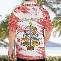 Christmas Fishing Hawaiian Shirt with Santa Claus Fish Tree and Red Snowflake Pattern - Wonder Print Shop