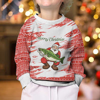 Christmas Fishing Kid Ugly Christmas Sweater with Santa Claus Fish Tree and Red Snowflake Pattern - Wonder Print Shop