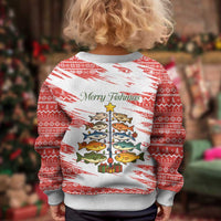 Christmas Fishing Kid Ugly Christmas Sweater with Santa Claus Fish Tree and Red Snowflake Pattern - Wonder Print Shop