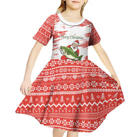 Christmas Fishing Kid Short Sleeve Dress with Santa Claus Fish Tree and Red Snowflake Pattern - Wonder Print Shop