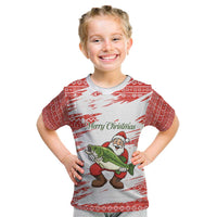 Christmas Fishing Kid T Shirt with Santa Claus Fish Tree and Red Snowflake Pattern - Wonder Print Shop