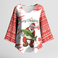 Christmas Fishing Kimono Sleeve Blouse with Santa Claus Fish Tree and Red Snowflake Pattern - Wonder Print Shop