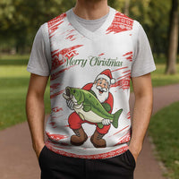 Christmas Fishing Christmas Knitted V-Neck Vest with Santa Claus Fish Tree and Red Snowflake Pattern - Wonder Print Shop