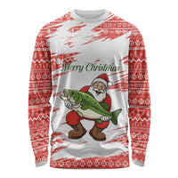 Christmas Fishing Long Sleeve Shirt with Santa Claus Fish Tree and Red Snowflake Pattern - Wonder Print Shop