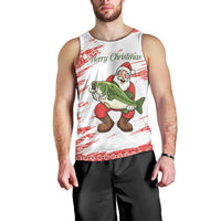 Christmas Fishing Men Tank Top with Santa Claus Fish Tree and Red Snowflake Pattern - Wonder Print Shop