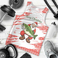 Christmas Fishing Men Tank Top with Santa Claus Fish Tree and Red Snowflake Pattern - Wonder Print Shop