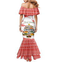 Christmas Fishing Mermaid Dress with Santa Claus Fish Tree and Red Snowflake Pattern - Wonder Print Shop