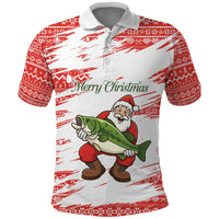 Christmas Fishing Polo Shirt with Santa Claus Fish Tree and Red Snowflake Pattern - Wonder Print Shop