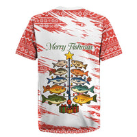 Christmas Fishing Rugby Jersey with Santa Claus Fish Tree and Red Snowflake Pattern - Wonder Print Shop