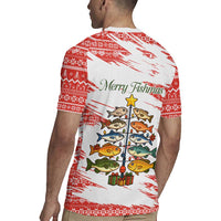 Christmas Fishing Rugby Jersey with Santa Claus Fish Tree and Red Snowflake Pattern - Wonder Print Shop