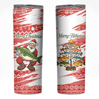 Christmas Fishing Skinny Tumbler with Santa Claus Fish Tree and Red Snowflake Pattern - Wonder Print Shop