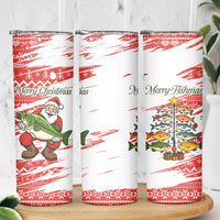 Christmas Fishing Skinny Tumbler with Santa Claus Fish Tree and Red Snowflake Pattern - Wonder Print Shop