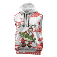Christmas Fishing Sleeveless Zip Hoodie with Santa Claus Fish Tree and Red Snowflake Pattern - Wonder Print Shop