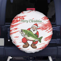 Christmas Fishing Spare Tire Cover with Santa Claus Fish Tree and Red Snowflake Pattern - Wonder Print Shop