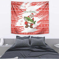 Christmas Fishing Tapestry with Santa Claus Fish Tree and Red Snowflake Pattern - Wonder Print Shop