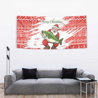 Christmas Fishing Tapestry with Santa Claus Fish Tree and Red Snowflake Pattern - Wonder Print Shop