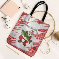 Christmas Fishing Tote Bag with Santa Claus Fish Tree and Red Snowflake Pattern - Wonder Print Shop