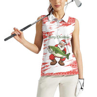 Christmas Fishing Women Sleeveless Polo Shirt with Santa Claus Fish Tree and Red Snowflake Pattern - Wonder Print Shop