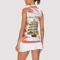 Christmas Fishing Women Sleeveless Polo Shirt with Santa Claus Fish Tree and Red Snowflake Pattern - Wonder Print Shop