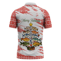 Christmas Fishing Zipper Polo Shirt with Santa Claus Fish Tree and Red Snowflake Pattern - Wonder Print Shop