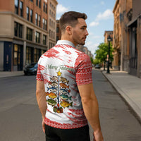 Christmas Fishing Zipper Polo Shirt with Santa Claus Fish Tree and Red Snowflake Pattern - Wonder Print Shop