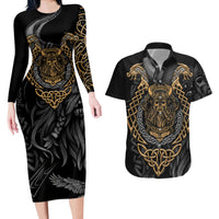 Viking Warrior Tatto Couples Matching Long Sleeve Bodycon Dress and Hawaiian Shirt Valhalla Is Calling - Wonder Print Shop