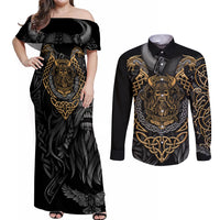 Viking Warrior Tatto Couples Matching Off Shoulder Maxi Dress and Long Sleeve Button Shirts Valhalla Is Calling - Wonder Print Shop