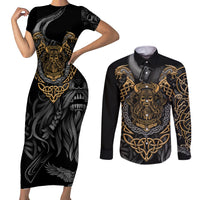 Viking Warrior Tatto Couples Matching Short Sleeve Bodycon Dress and Long Sleeve Button Shirts Valhalla Is Calling - Wonder Print Shop