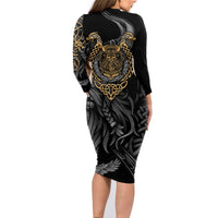 Viking Warrior Tatto Family Matching Long Sleeve Bodycon Dress and Hawaiian Shirt Valhalla Is Calling - Wonder Print Shop