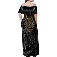 Viking Warrior Tatto Family Matching Off Shoulder Maxi Dress and Hawaiian Shirt Valhalla Is Calling - Wonder Print Shop