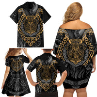 Viking Warrior Tatto Family Matching Off Shoulder Short Dress and Hawaiian Shirt Valhalla Is Calling - Wonder Print Shop