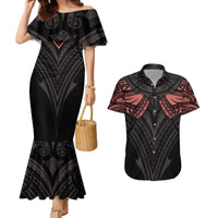 Feminine Polynesian Couples Matching Mermaid Dress and Hawaiian Shirt Mandala Tattoo Style - Wonder Print Shop