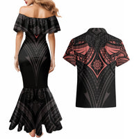 Feminine Polynesian Couples Matching Mermaid Dress and Hawaiian Shirt Mandala Tattoo Style - Wonder Print Shop