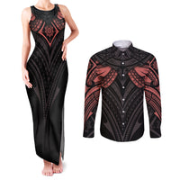 Feminine Polynesian Couples Matching Tank Maxi Dress and Long Sleeve Button Shirts Mandala Tattoo Style - Wonder Print Shop