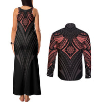 Feminine Polynesian Couples Matching Tank Maxi Dress and Long Sleeve Button Shirts Mandala Tattoo Style - Wonder Print Shop