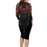 Feminine Polynesian Family Matching Long Sleeve Bodycon Dress and Hawaiian Shirt Mandala Tattoo Style - Wonder Print Shop