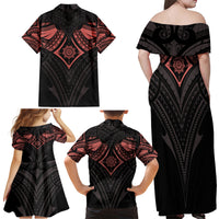 Feminine Polynesian Family Matching Off Shoulder Maxi Dress and Hawaiian Shirt Mandala Tattoo Style - Wonder Print Shop