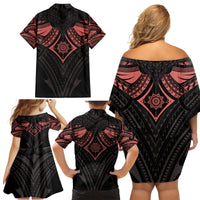 Feminine Polynesian Family Matching Off Shoulder Short Dress and Hawaiian Shirt Mandala Tattoo Style - Wonder Print Shop