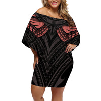 Feminine Polynesian Family Matching Off Shoulder Short Dress and Hawaiian Shirt Mandala Tattoo Style - Wonder Print Shop