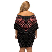 Feminine Polynesian Family Matching Off Shoulder Short Dress and Hawaiian Shirt Mandala Tattoo Style - Wonder Print Shop
