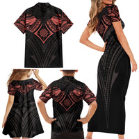 Feminine Polynesian Family Matching Short Sleeve Bodycon Dress and Hawaiian Shirt Mandala Tattoo Style - Wonder Print Shop